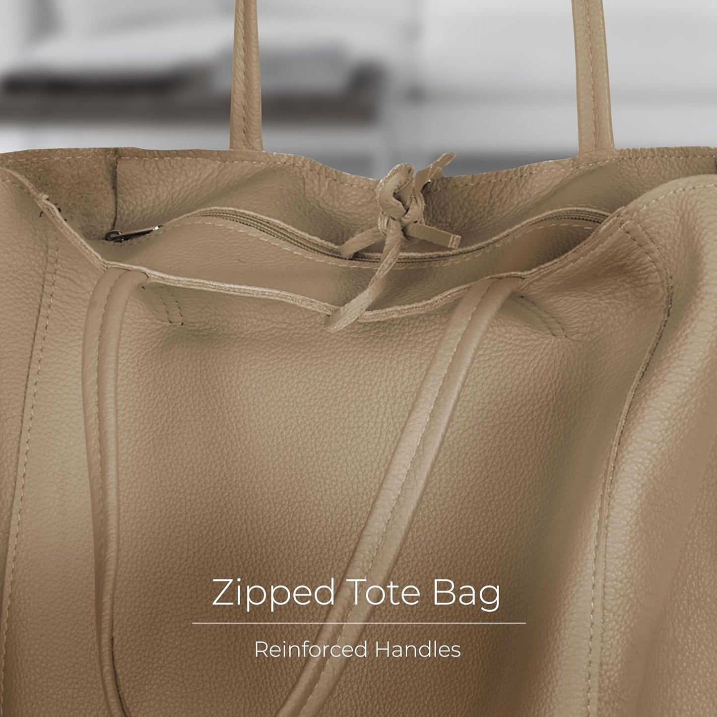 Italian Calf Leather Tote for Women with Zipper, Inner Pocket & Flat Base | Soft Unlined Shopper for Work & Travel