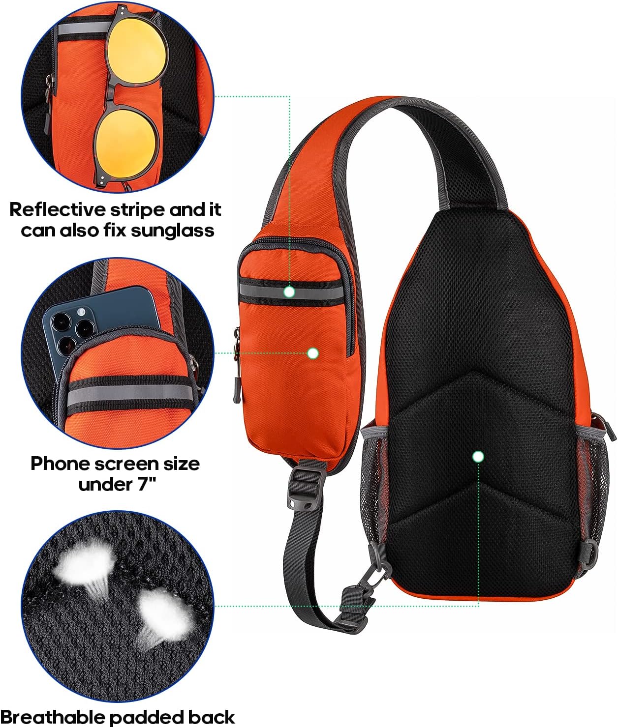 WATERFLY Crossbody Sling Backpack Sling Bag Travel Hiking Chest Bag Daypack