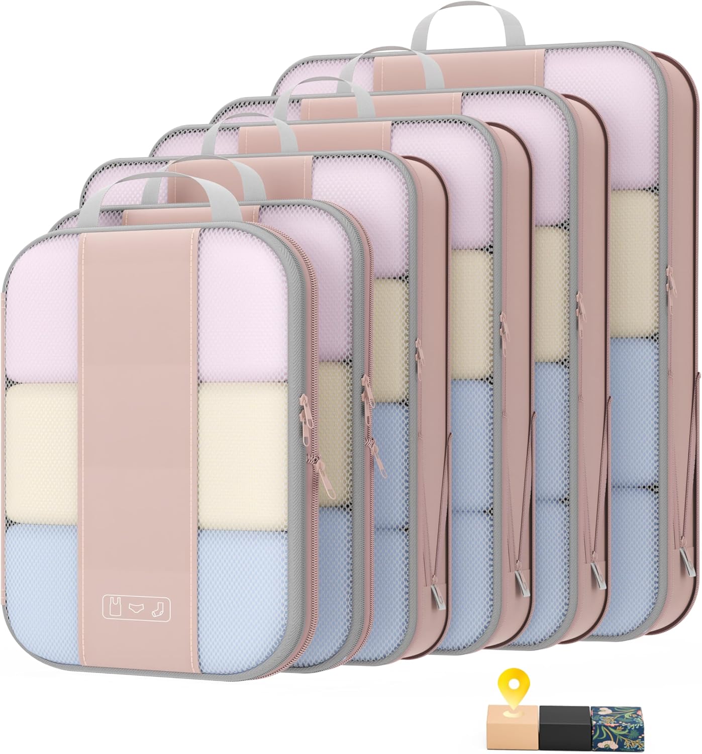 6 Set Compression Packing Cubes for Travel Essentials,Compressible Expandable Packing Cubes for Suitcase,OlarHike Luggage Organizer Bags for Travel,Handy Helper for Organizing Clothes(Beige)