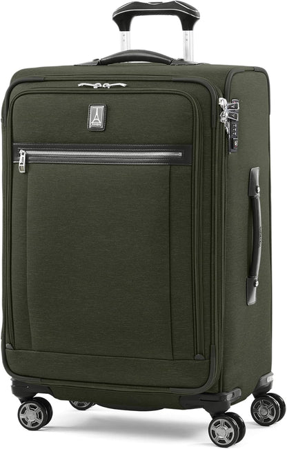 Travelpro Platinum Elite Softside Expandable Checked Luggage, 8 Wheel Spinner Suitcase, TSA Lock, Men and Women, Pilot Green, Checked Medium 25-Inch