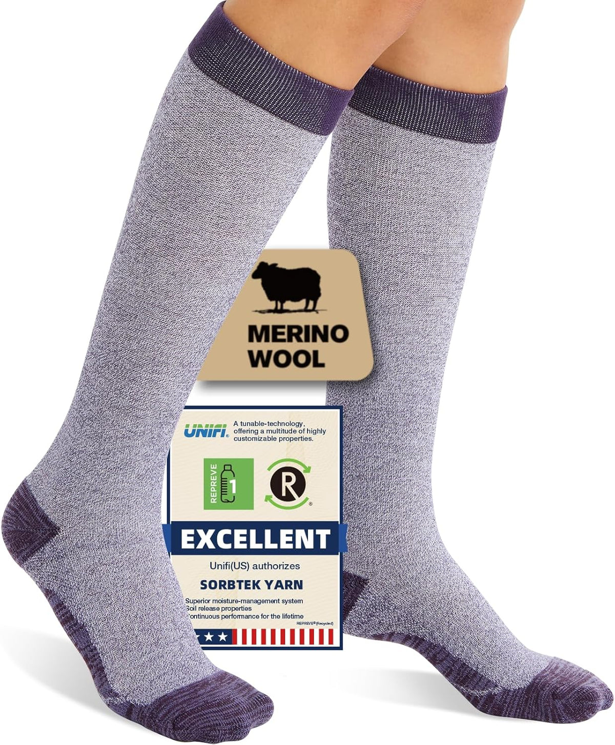 Merino Wool Compression Socks for Women Men, 15-20 mmHg Knee High Socks for Flying, Travel, Running