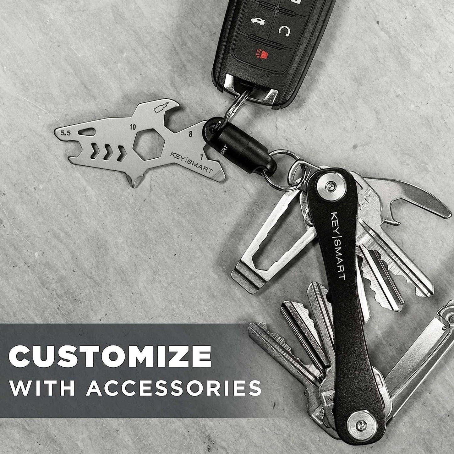 KEYSMART Key Holder for Keychain - Compact Key Organizer for Key Chain, Minimalist Clutter-Free EDC Keychains Key Ring, Black Aluminum, 8 Keys