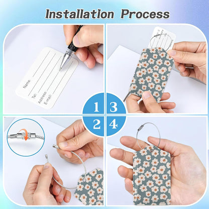 3 Pack Luggage Tag for Suitcase,Vintage Groovy Flowers Leather Luggage Tags with Privacy Cover Name ID Label Identifiers Travel Bag Tags for Women Men Boys Girls