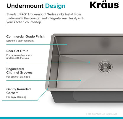 KRAUS Standart PRO™ 32-inch 16 Gauge Undermount Single Bowl Stainless Steel - Image 5
