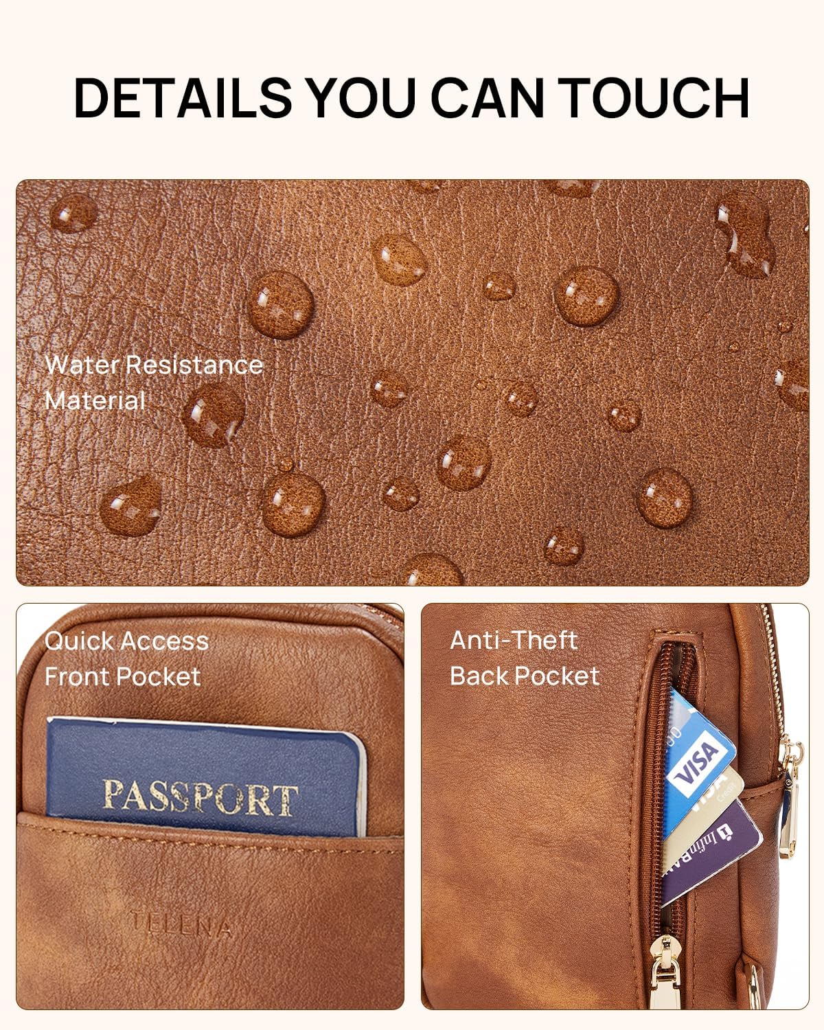 Telena Small Sling Bag for Women Leather Crossbody Fanny Packs Chest Bag for Women