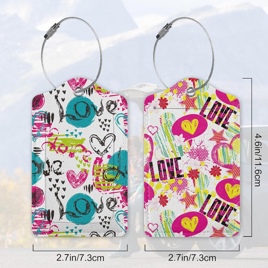 Abstract Colorful Colors Hearts 2 PCS Luggage Tags, Privacy Cover ID Label with Stainless Steel Loop and Address Card for Travel Bag Suitcase