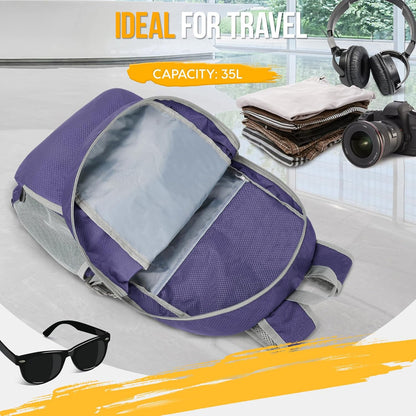 ZOMAKE Lightweight Packable Backpack 35L, Light Foldable Backpacks Water Resistant Collapsible Hiking Bag, Compact Folding Day Pack for Travel Camping(Purple)