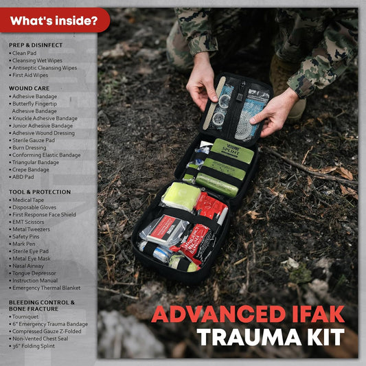 Advanced Trauma First Aid Kit - Emergency Camping Gear with Tourniquet, Compression Bandage, 36" Splint | Portable Survival Gear for Outdoor, Home, Camping- Gift for Husband Dad and Wife-Black