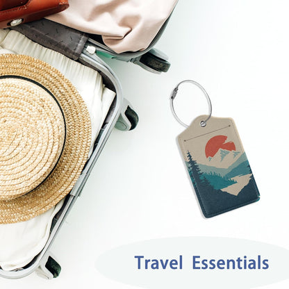 Luggage Tag for Suitcase, Mountain Sun Forest Design with Privacy Flap & Name ID Label & Metal Loop, 2 Pack