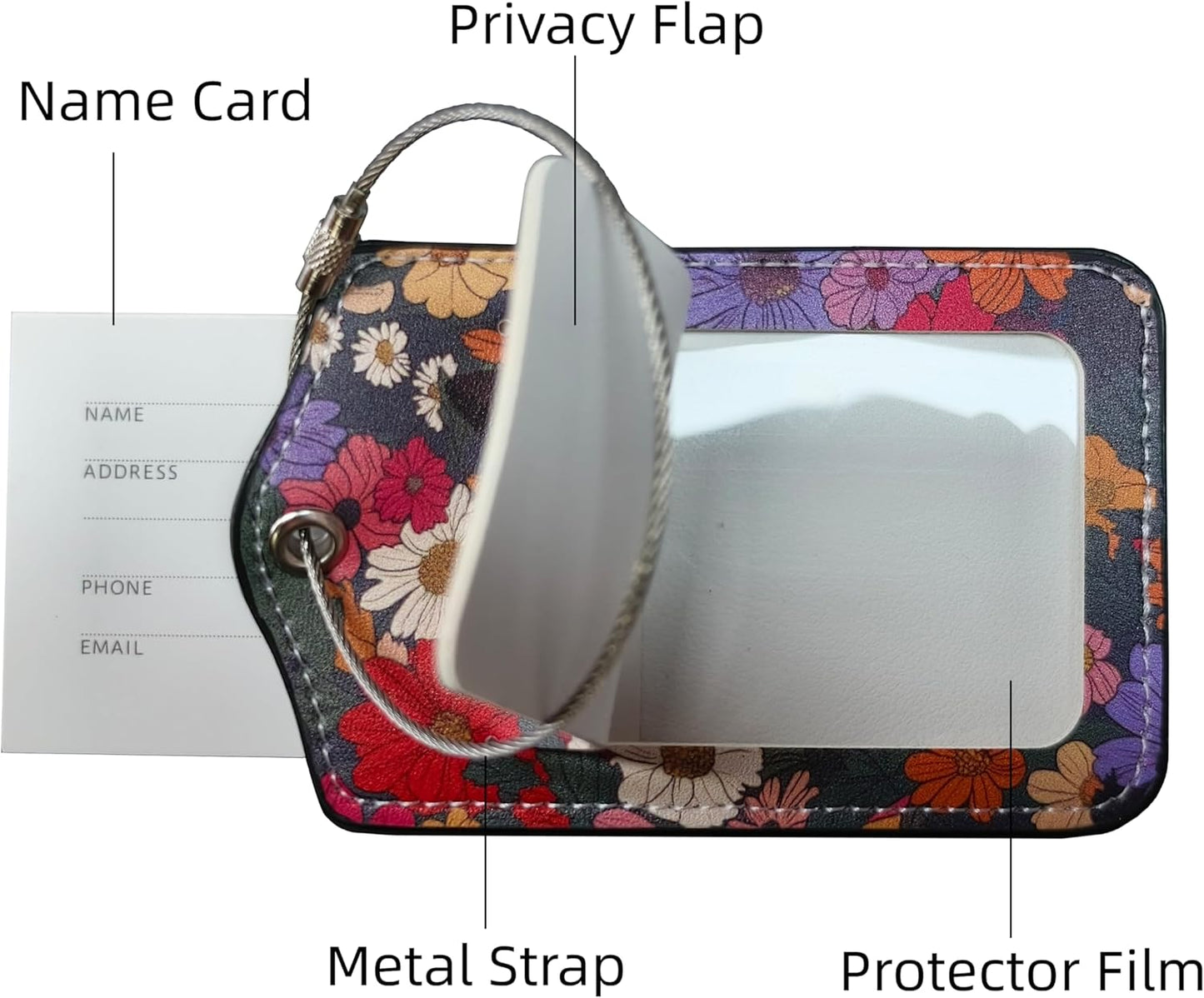 2 Pack Luggage Tag for Suitcase, Cute Unique Leather Suitcase Tags Identifiers with Privacy Name Address Labels & Durable Steel Loop for Women Men Travel