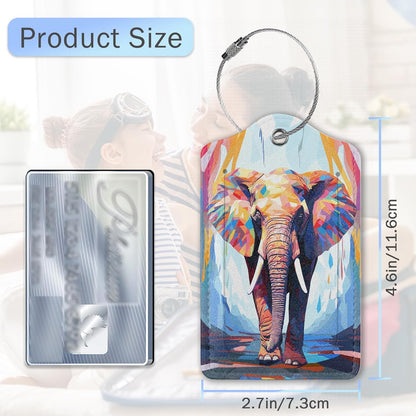 Abstraction Elephant Luggage Tags,2 Pack Oil Paint Elephant Luggage Tag,Leather Privacy Cover ID Label with Stainless Steel Loop for Women Men Kids Girls Travel