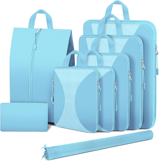 8 Set Compression Packing Cubes for Travel, Packing Cubes Compression Travel Accessories Expandable Packing Organizers for Carry on Luggage Suitcase (Gray)