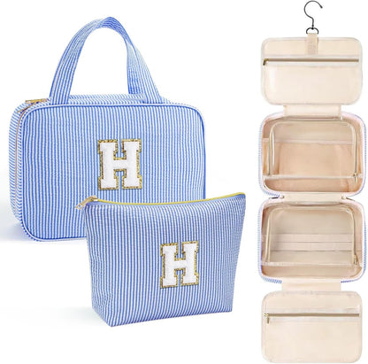YOOLIFE Travel Toiletry Bag for Women - Hanging Toiletry Bag, Personalized Initial Toiletry Bags for Traveling Women, Portable Travel Toiletry Bag for Toiletries, Cosmetics - Letter H,Blue