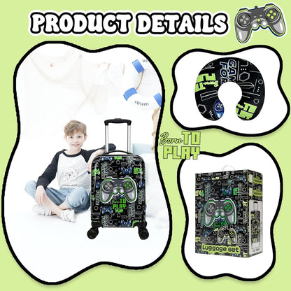 Kids Suitcase Set for Boys Hardside Luggage with Spinner Wheels 2 Piece 16inch Toddler Suitcase for Boys Travel Carry on Luggage Airline Approved