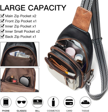 7L Sling Bag for Women Men Leather Small Sling Backpack Daypack Anti Theft Fanny Pack Crossbody Purse Travel