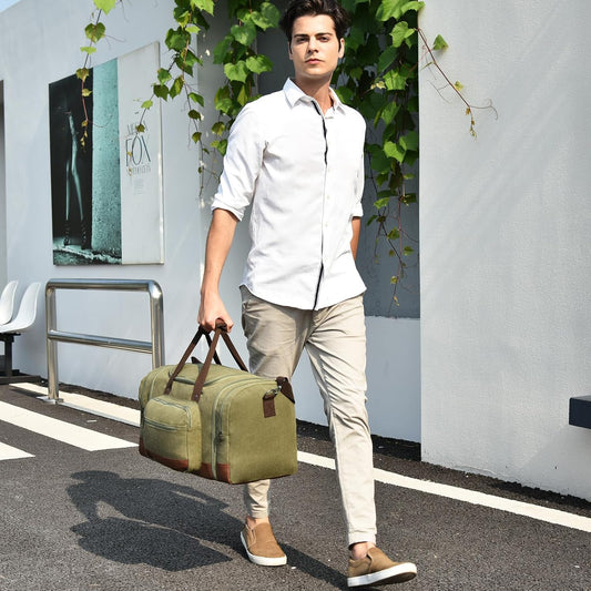 Litvyak Duffle Bag for Travel, 50L Canvas Travel Duffel Bags Overnight Weekend Gym Carry On Luggage Bag for Men & Women(Army Green)