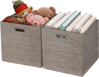 Foldable Storage Bins,13×13 Storage Cubes Basket Containers for Shelf Cabinet Bookcase Boxes,Thick Fabric Drawers - Set of 2, Coffee
