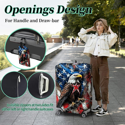 Luggage Cover Plus - American Flag Travel Suitcase Protector with Concealed Zipper, Washable Elastic Cloth, Dustproof, Anti-Scratch for 26-28 inch Luggage (L)