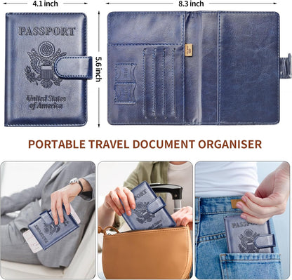 Herain Passport Holder for Travel Cruise Essentials, 2 Pcs Passport Cover Wallet Case Women Men Family, RFID Passports Book Card Holders Travel Accessorie Gifts Must Haves
