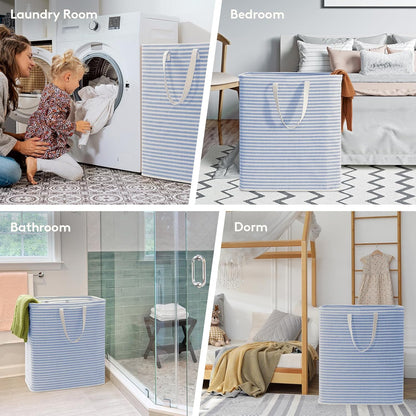 Lifewit 2 Pack Laundry Hamper Large Collapsible Laundry Baskets, Freestanding Waterproof Clothes Hamper with Easy Carry Handles in Laundry Room Bedroom Bathroom College Dorm for Adults, Blue, 2 x 100L