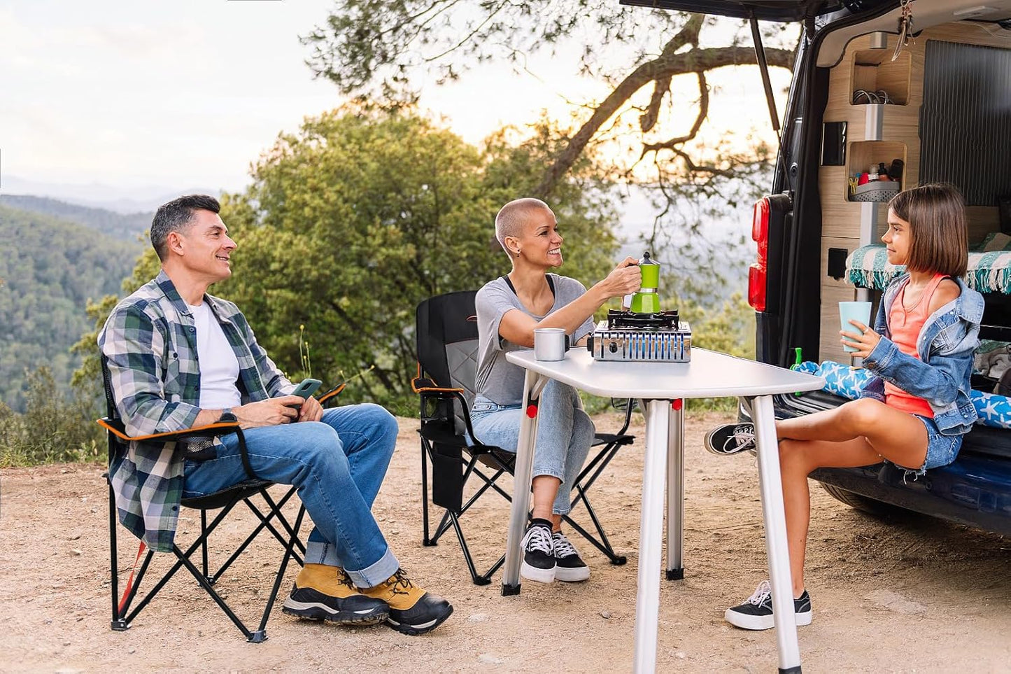 FAIR WIND Oversized Fully Padded Camping Chair, Heavy Duty Quad Fold Chair Arm Chair Support 350 LBS with Cup Holder, Collapsible Lumbar Back Chair Portable for Outdoor, Black