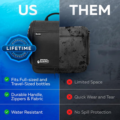 Extra Large (11.8”x11.8”x4”) Hanging Travel Toiletry Bag for Men and Women - Cosmetic Travel Bag With Shoulder Strap - Waterproof Hygiene Bag with Metal Swivel Hook and 19 Compartments for Toiletries