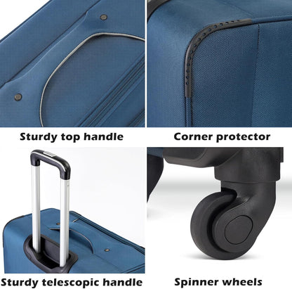 Coolife Luggage 4 Piece Set Suitcase TSA Lock Spinner Softshell lightweight(black+blue)