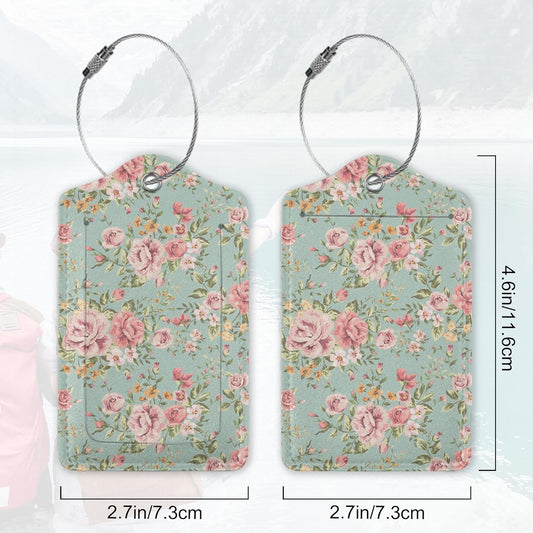 2Pcs Luggage Tag for Suitcase Vintage Floral Shabby Chic Pink Rose Cute Suitcase Tag with Privacy Flap & Name ID Label & Metal Loop,Travel Bag Luggage Tags for Women