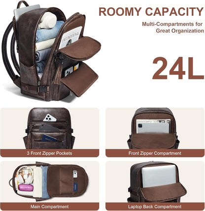 Shrrie Laptop Backpack for Women,Vegan Leather Backpack Work Computer Backpacks fits 16" Laptop,Water Resistant Teacher Nurse Casual Daypack for Weekender Camping Travel,Two-toned Coffee