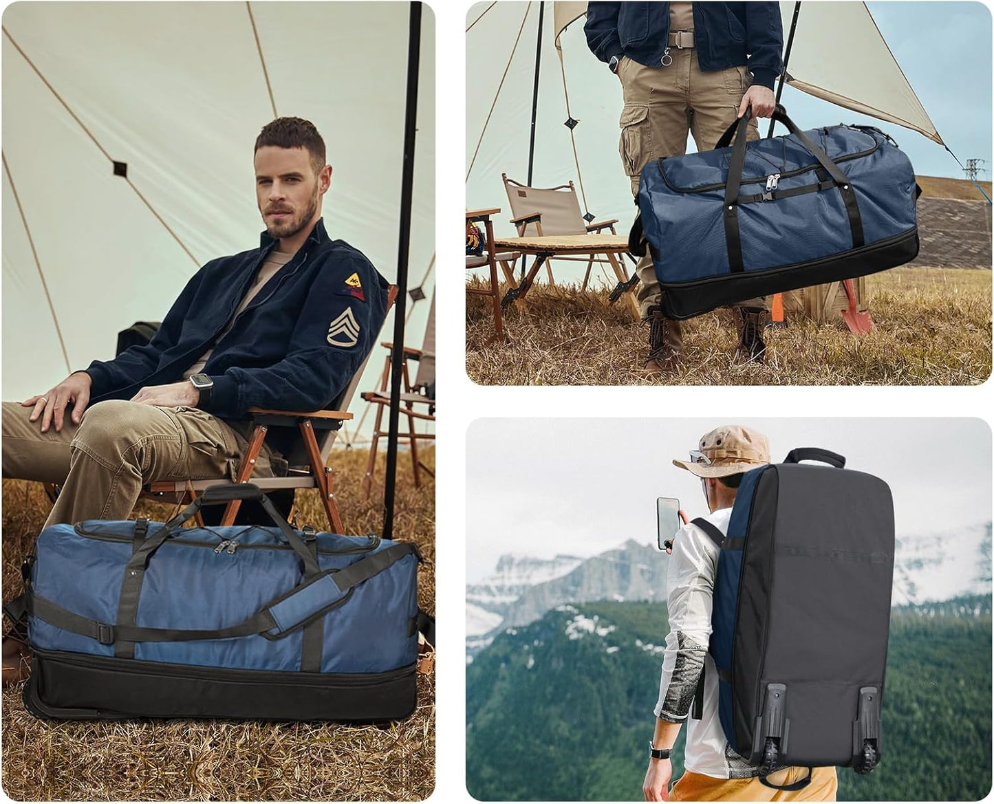 CONTAIL 32" Soft-Sided Rolling Duffle Bag with 2 Wheels,Expandable from 110L to 140L, Foldable Travel Duffel with Multiple Compartments,Navy