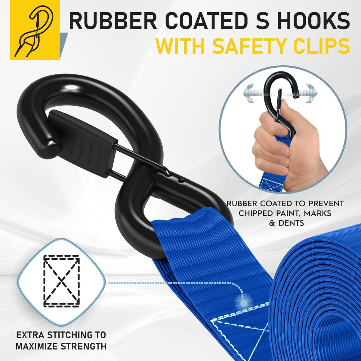 AUGO Heavy Duty Ratchet Straps & Soft Loops – Pack of 4 Extra Strong 1.5” by 10’ Ratchet Straps w/S-Hook Safety Latches & 4 Soft Loop Tie Downs – 4400Lb Break Strength for Motorcycles, ATVs, Etc.