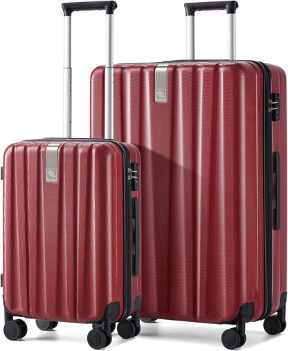 Hanke Luggage Sets 2 piece Carry On Luggage with Wheels PC Hard Shell Suitcases Lightweight Checked Travel Luggage Large Travel Suitcase Woman Men 20/29 Inch （Burgundy）