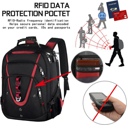 17.3 Laptop Backpack, Extra Large Travel laptop Backpack with Rain Cover, TSA Friendly Flight Approved with RFID Anti Theft Pocket and USB Charger Port, Water Resistant College Bag for Men and Women