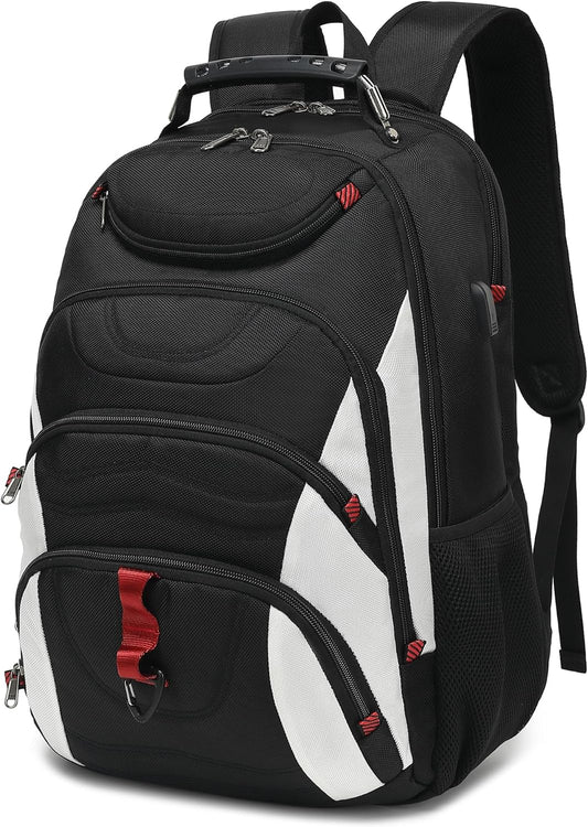 Boavan Laptop Backpack for men, 17.3 inch Laptop Bag with USB Port, Waterproof Travel Work Backpack Purse, Anti-Theft Teacher Nurse Doctor Casual Bookbags Office Business backpack，White