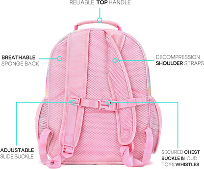 mibasies Girls Backpack 5-8: Glitter Kids Backpacks for Girls - Girl Bookbag for Elementary School - Rainbow Pink