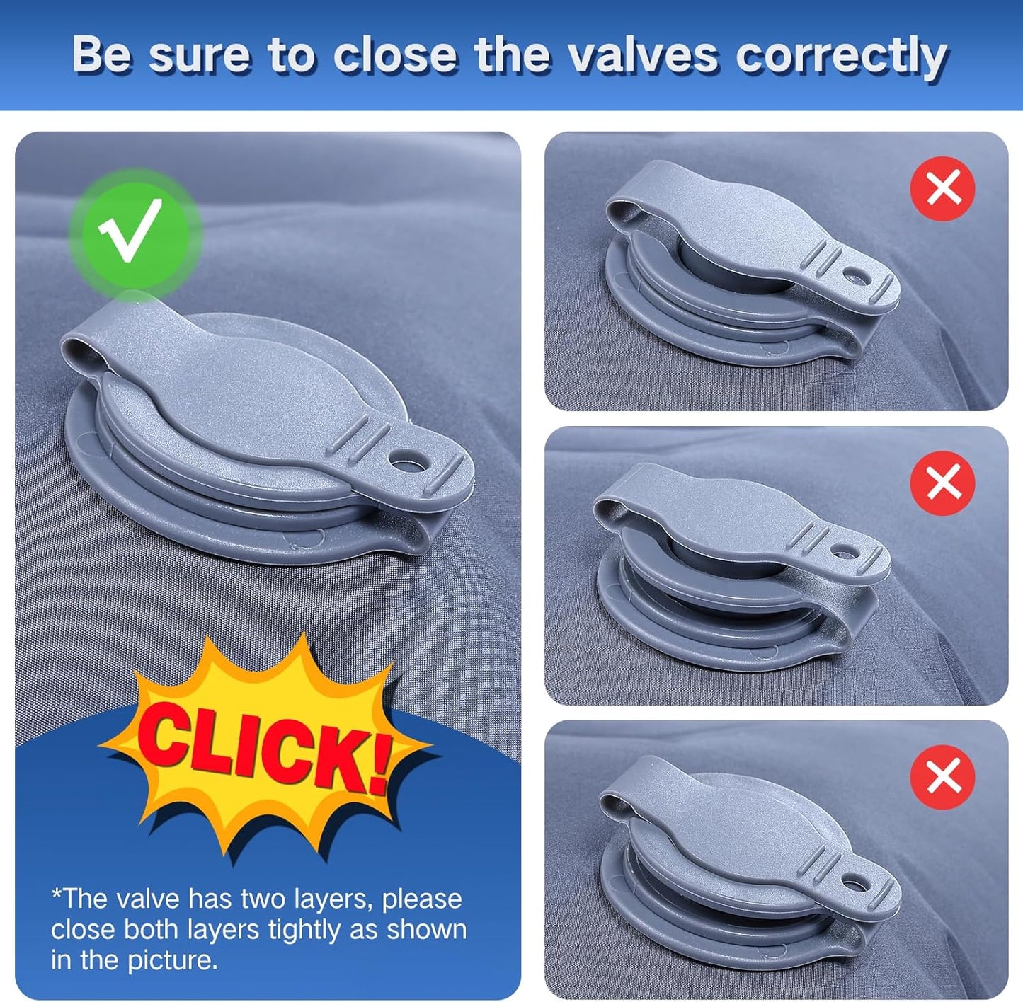 Double Sleeping Pad Camping, Self Inflating 6'' Extra-Thick 2 Person Pillow Built-in Foot Pump Waterproof Inflatable Sleeping Mat Backpacking, Tent, Hiking, Portable Camping Pad (Navy Grey)