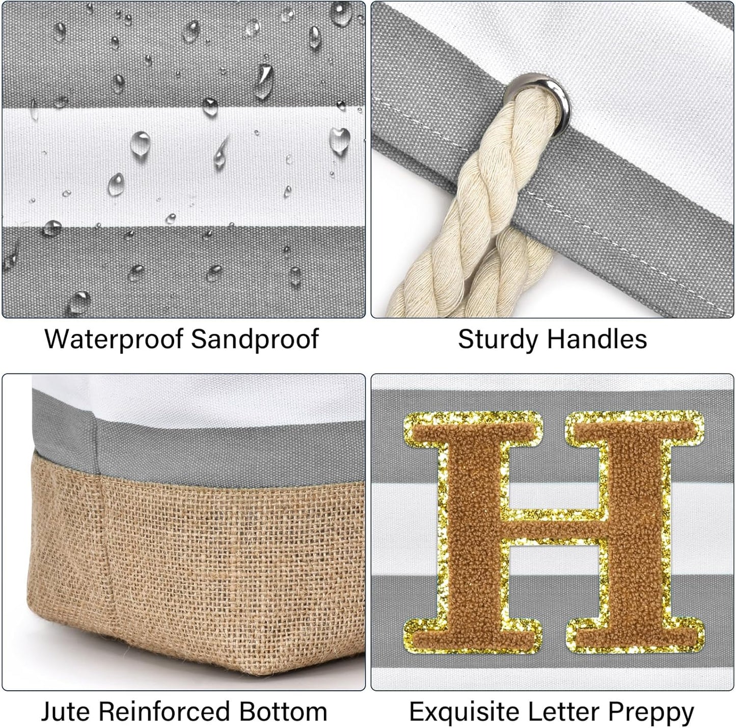 Becokan Beach Bag Initial Beach Tote with Makeup Bag for Travel Work Storage Personalized Birthday Gifts for Women Her