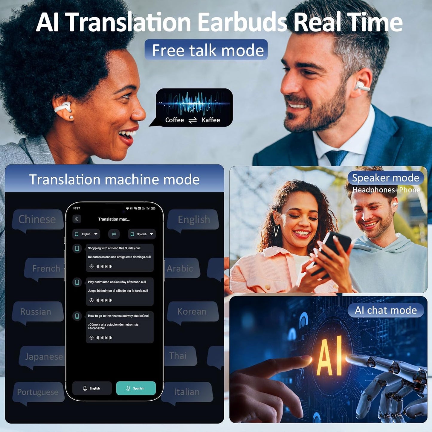 Language Translation Earbuds Real Time, IAMJOY Language Translator Earbuds Open Ear Clip-On Earbuds, Audifonos Traductores Inglés Español Language Translator Device with APP for Travel Study, White