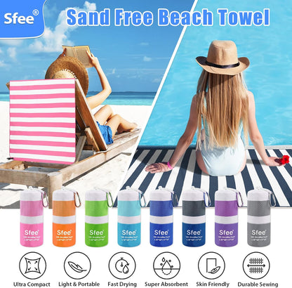 Sfee 4 Pack(8Pcs) Microfiber Travel Towel, Beach Towel Quick Dry Towel Camping Towel Super Absorbent Compact Lightweight Sports Gym Towels for Beach, Gym, Hiking, Pool, Backpacking, Bath, Yoga