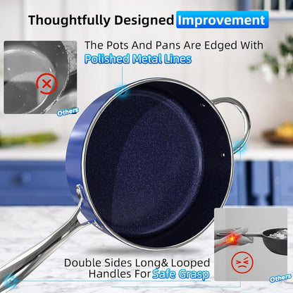 Deluxe DUXANO 14PC Healthy Pots and Pan With 9H Anti-scratch Coating, 2-Layer Non-Stick Ceramic&PFAS Free, Sensitively&Evenly Induction Cooking, Enhanced Flavor with Infrared Cookware, Dishwasher Safe
