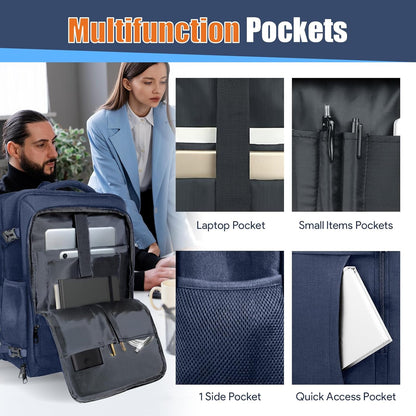 Travel Laptop Backpack, Expandable 40-50L Travel Backpack, 17.3 Inch Carry on Large Luggage TSA Flight Approved Laptop Bag, Multiple Pockets TSA Friendly Water Resistant Business Bag for Men, Blue