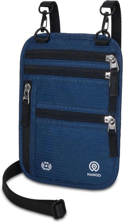 Neck Wallet – Travel Pouch and RFID Blocking Passport Holder for Women and Men, Slim Travel Wallet (Navy)