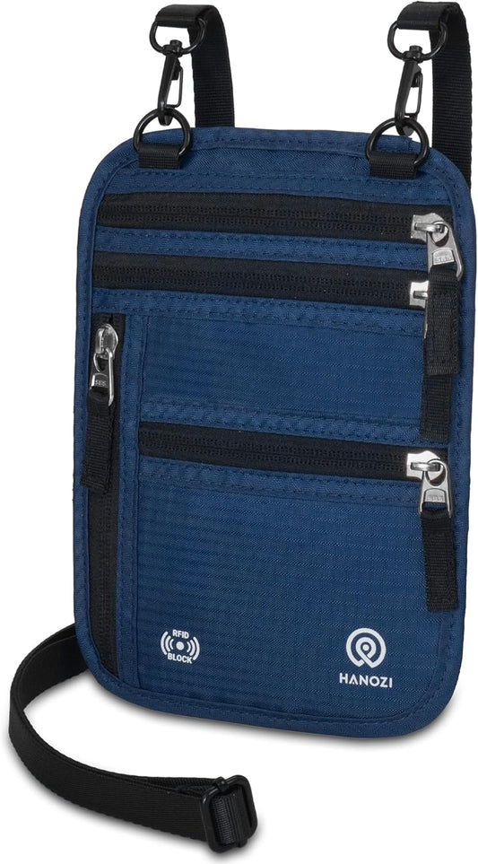 Neck Wallet – Travel Pouch and RFID Blocking Passport Holder for Women and Men, Slim Travel Wallet (Navy)