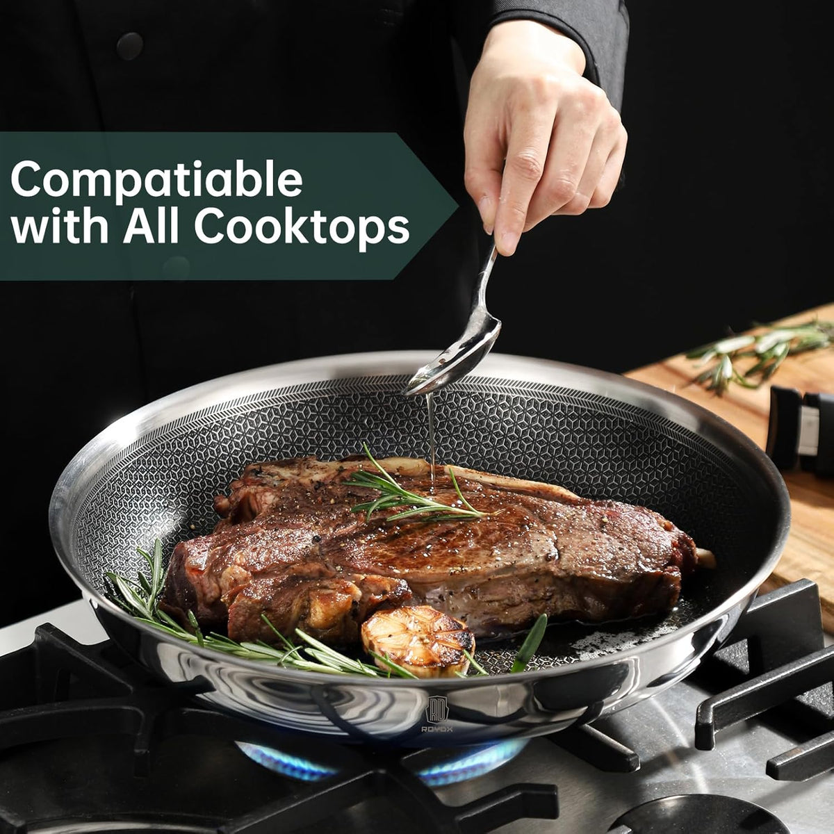 ROYDX Hybrid Nonstick 7-Piece Fry Pan Set,8, 10 and 12-Inch Frying Pans with Removable Handles,Save Space,Non Stick Stainless Steel Skillets,Dishwasher&Oven Safe, Compatible with All Cooktops
