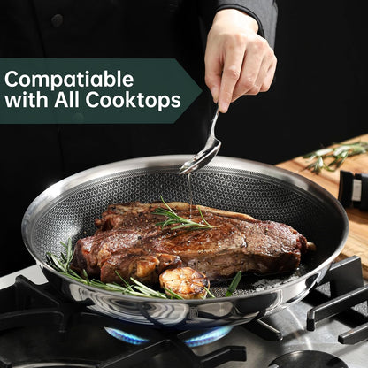 ROYDX Hybrid Nonstick 7-Piece Fry Pan Set,8, 10 and 12-Inch Frying Pans with Removable Handles,Save Space,Non Stick Stainless Steel Skillets,Dishwasher&Oven Safe, Compatible with All Cooktops