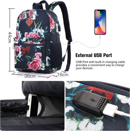 School Backpack,Casual Bookbag Women and Teen Girl Schoolbag with USB Port for High School College Office Work Travel