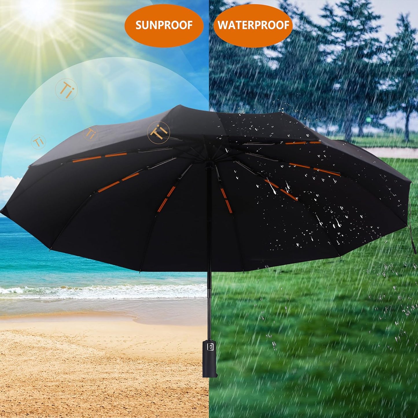 46 Inch Compact Umbrellas for Rain - Travel Small Umbrella - Automatic Folding Umbrella - Windproof Portable Umbrella, Double 10-rib