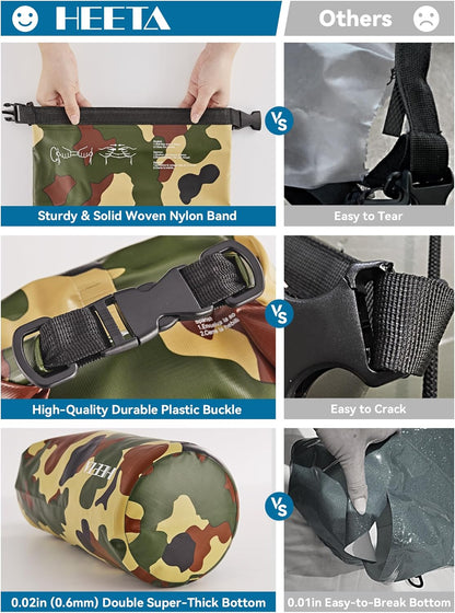 HEETA Waterproof Dry Bag for Women Men(Upgraded Version) 5L/10L/20L/30L/40L Roll Top Lightweight Dry Storage Bag Backpack with Emergency Whistle for Travel, Swimming, Boating, Kayaking, Camping, Beach