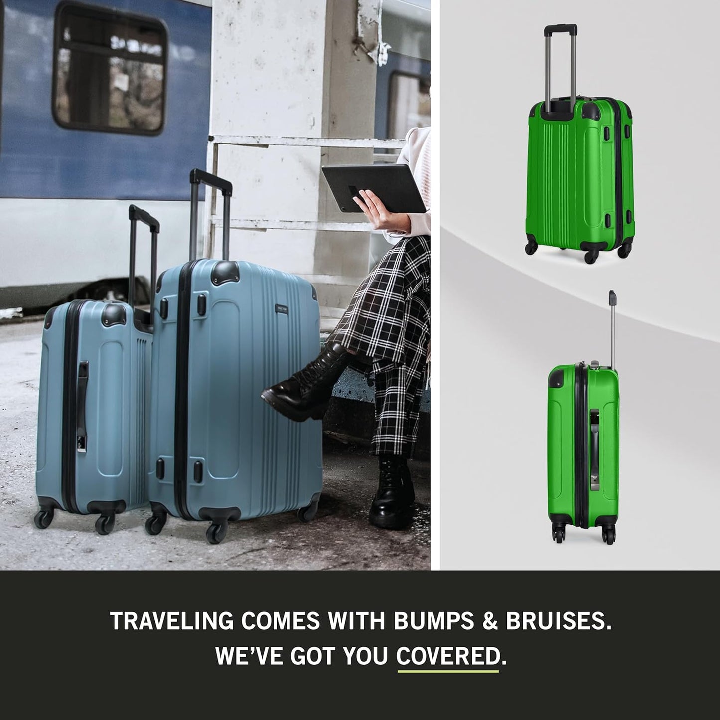 Kenneth Cole REACTION Out of Bounds Lightweight Hardshell 4-Wheel Spinner Luggage, Kelly Green, 2-Piece Set (20" & 28")