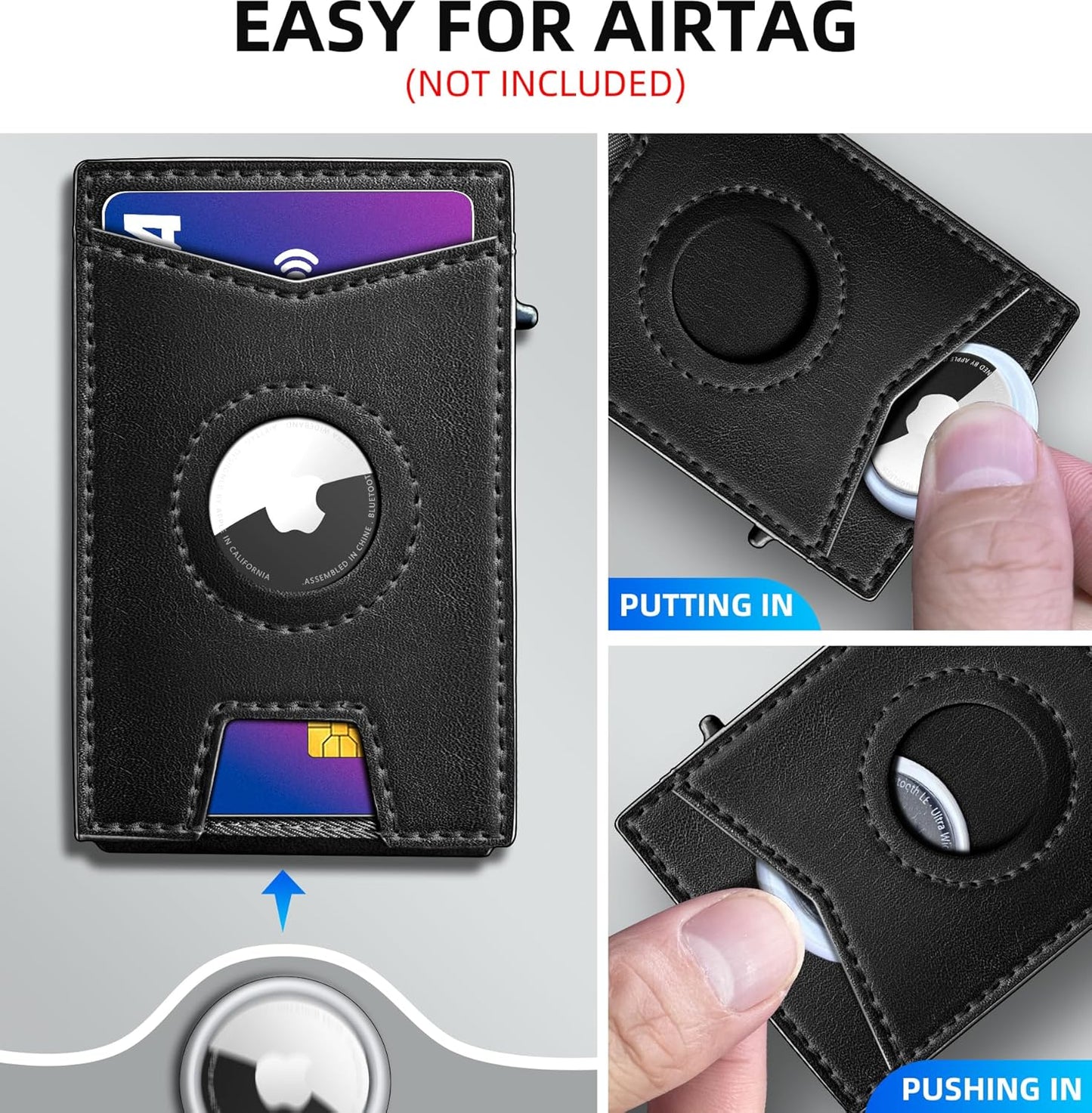 Airtag Wallet for Men,with Money Clip Gift Boxed,Slim Front Pocket Wallet RFID Blocking Metal Case Smart Pop-up Credit Card Holder in Magnetic Leather Flip